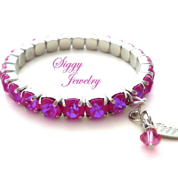RASPBERRY SHIMMER Pink Crystal Stretch Bracelet, Made with Genuine 8mm Crystals - Picture 1 of 6